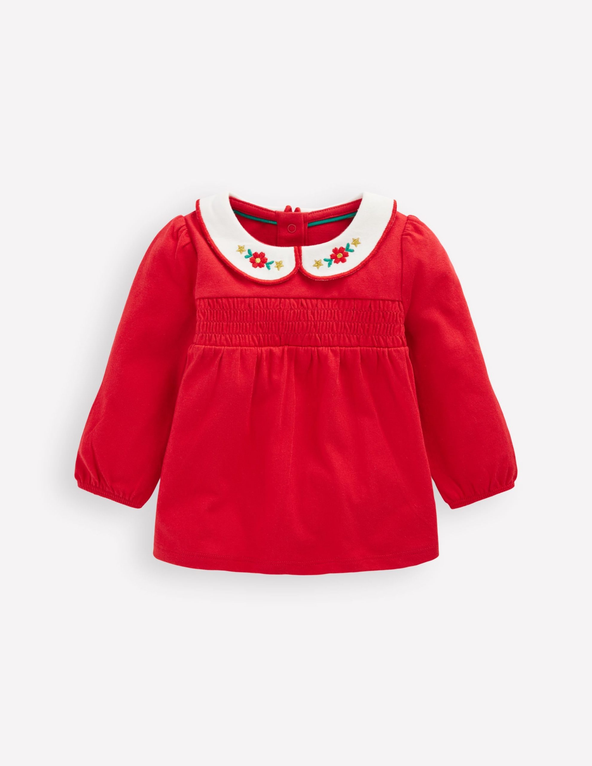 Embroidered Collar Jersey Top-Rockabilly Red