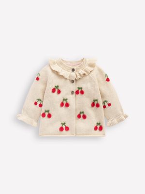 Pretty Frill Cardigan-Oatmeal Marl Cherries