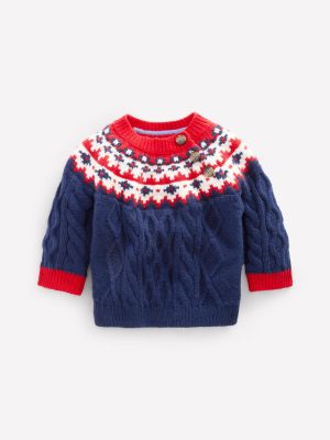 Fair Isle Cable Sweater-College Navy Fair Isle