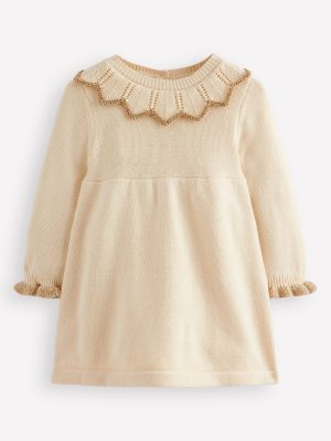 Pretty Collared Knitted Dress-Ivory