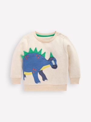 Boys Appliqu?? Sweatshirt-Oatmeal Marl Dinosaur