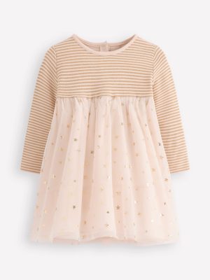 Jersey Tulle Dress-Soft Ivory/Gold Confetti