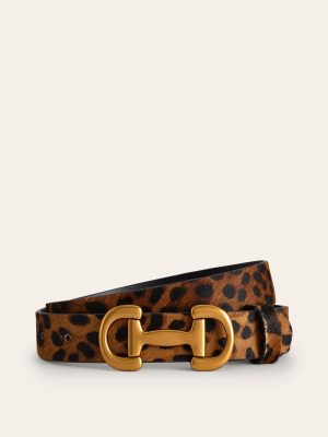 Iris Snaffle-Trim Leather Belt-Leopard