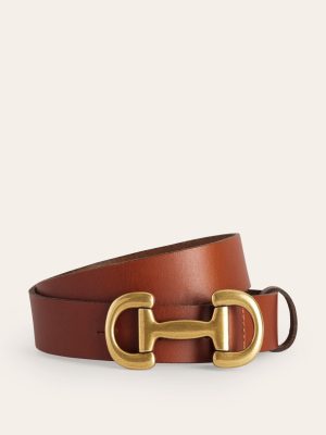 Iris Snaffle-Trim Leather Belt-Tan