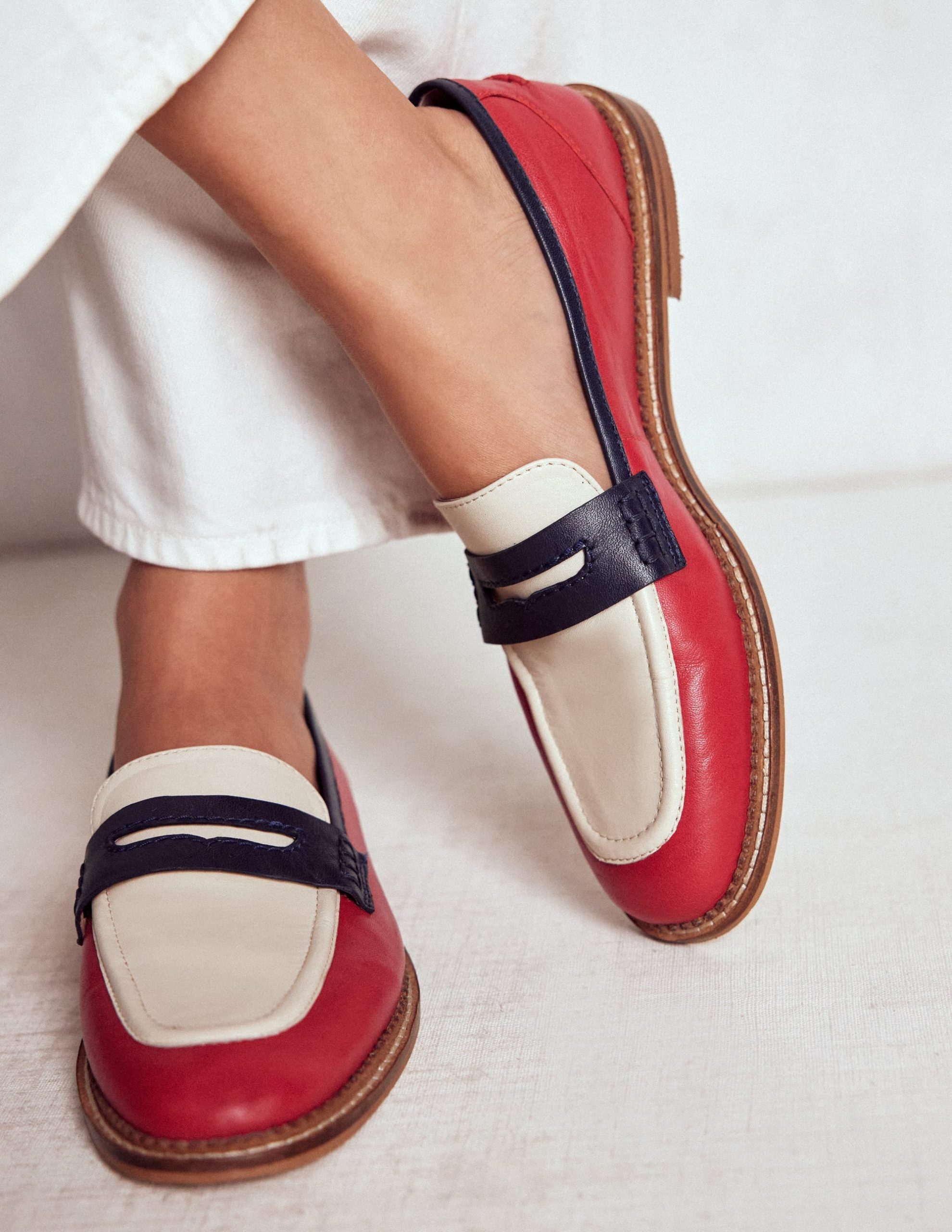 Nya Penny Loafers-Pillarbox Red/Navy - Image 2