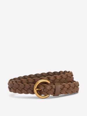Skinny Plaited Belt-Raw Umber