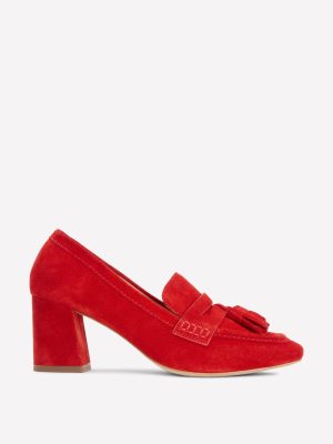 Sol Block Heeled Penny Loafers-Red