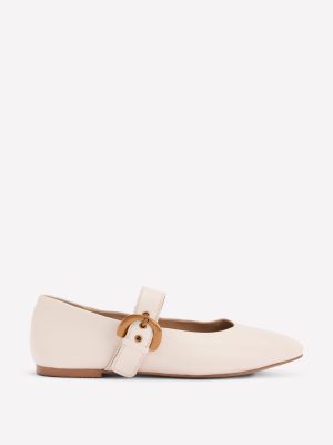 Kylie Flat Buckle Mary Janes-Ecru