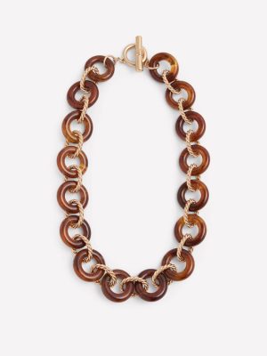 Chunky Resin Chain Necklace-Brown