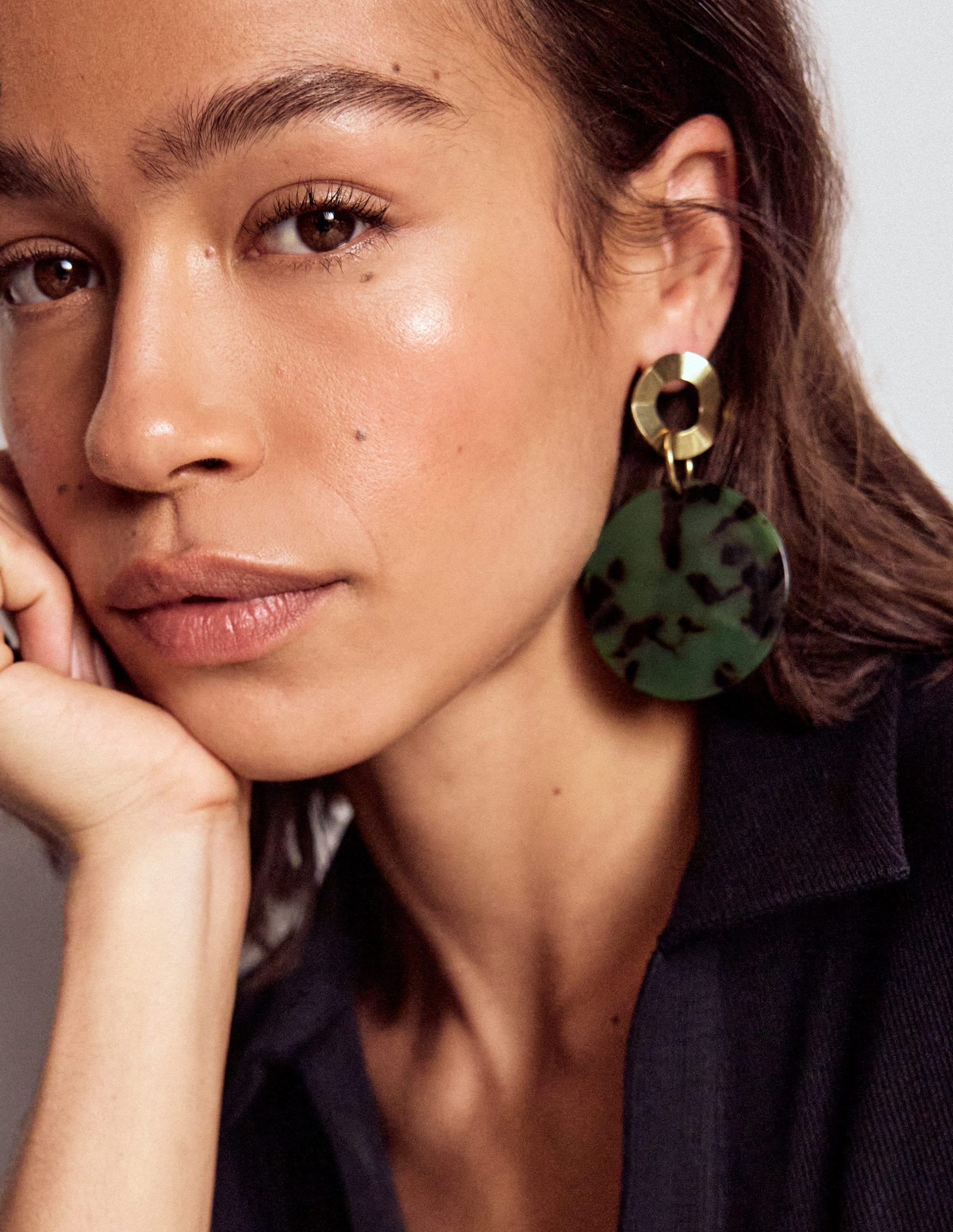 Resin Disc Earrings-Olive Green - Image 2