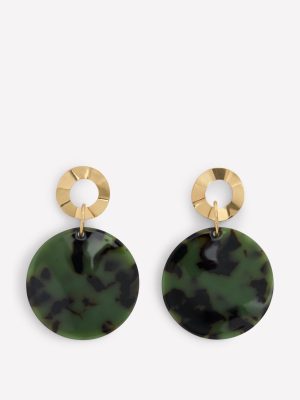 Resin Disc Earrings-Olive Green