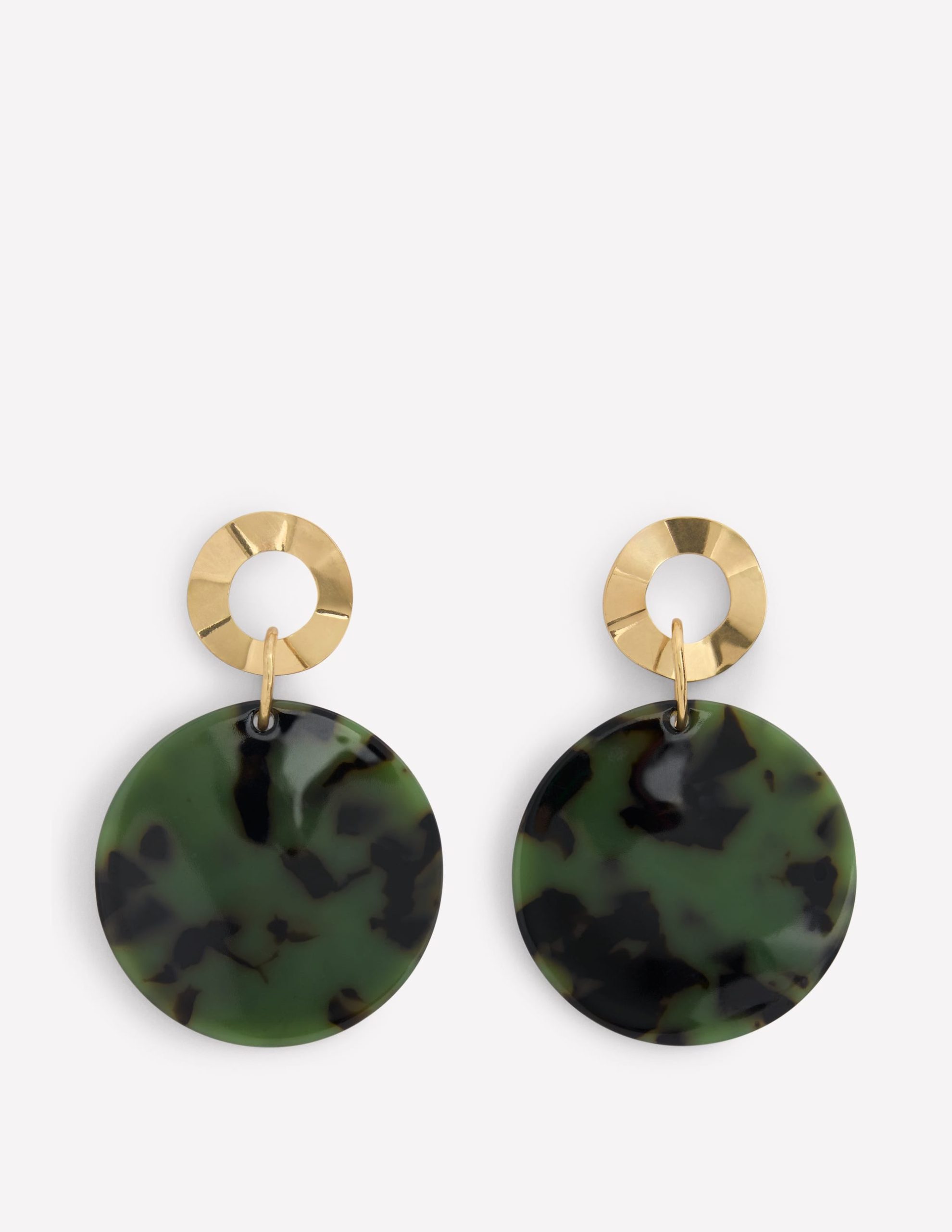 Resin Disc Earrings-Olive Green