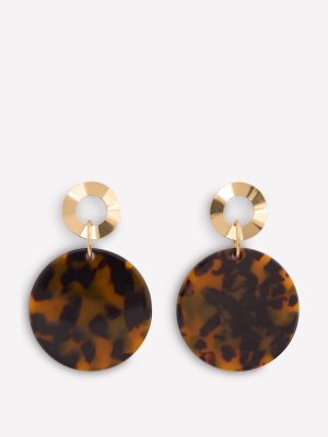 Resin Disc Earrings-Brown Tort