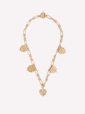 Multi-Heart Charm Necklace-Gold Colour