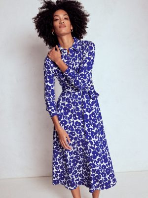 Marcia Jersey Shirt Dress-Bright Blue. Leafy Grove
