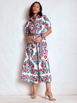 Alexa Maxi Shirt Dress-Multi. Ornamental Lattice