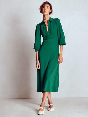 Pip Zip-Up Ponte Midi Dress-Emerald Night