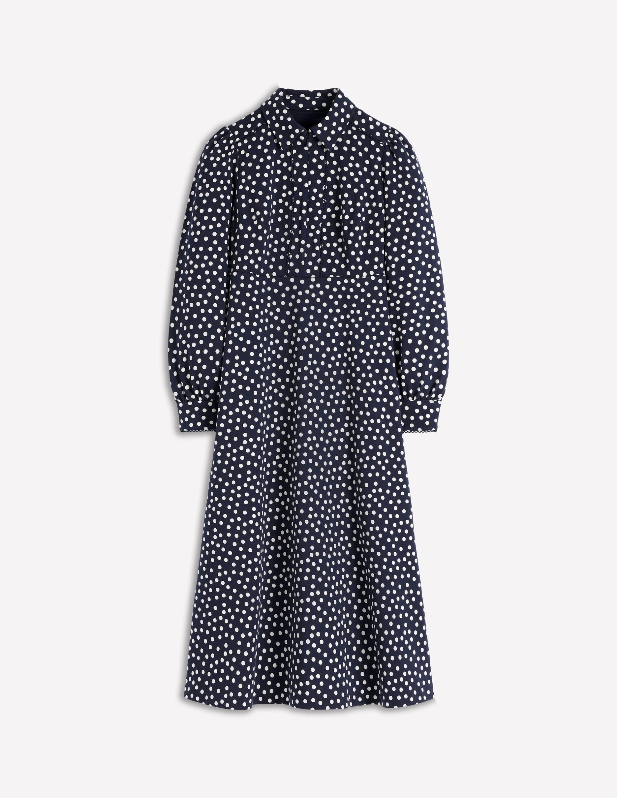 Pip Zip-Up Ponte Midi Dress-French Navy. Painted Dot - Image 7