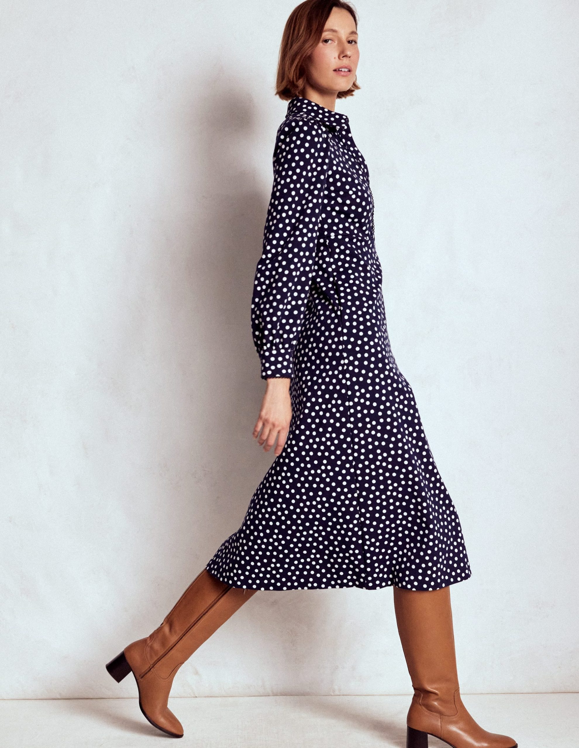 Pip Zip-Up Ponte Midi Dress-French Navy. Painted Dot - Image 5
