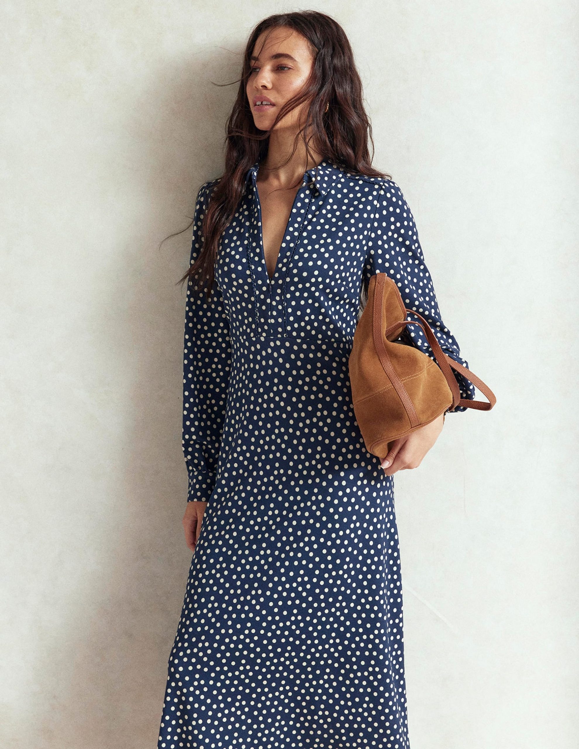Pip Zip-Up Ponte Midi Dress-French Navy. Painted Dot - Image 6