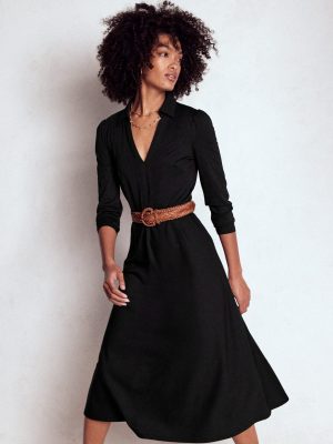 Imogen Collared Jersey Dress-Black