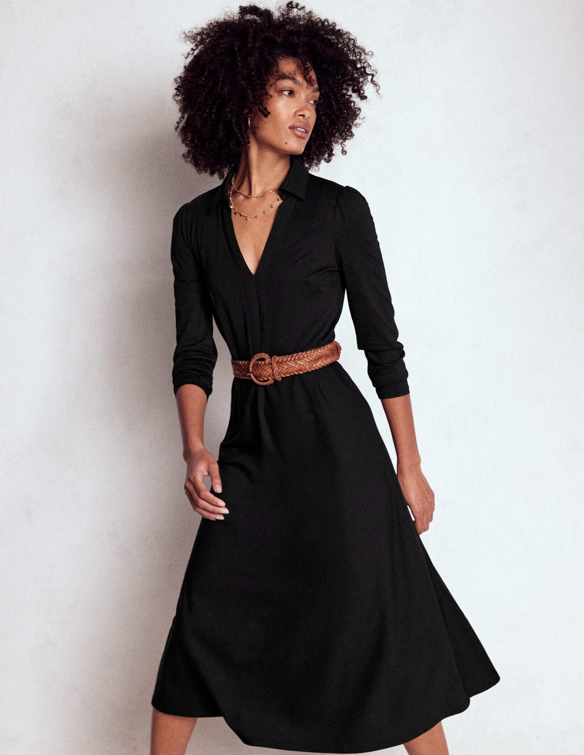 Imogen Collared Jersey Dress-Black