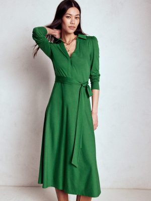 Imogen Collared Jersey Dress-Pine Green