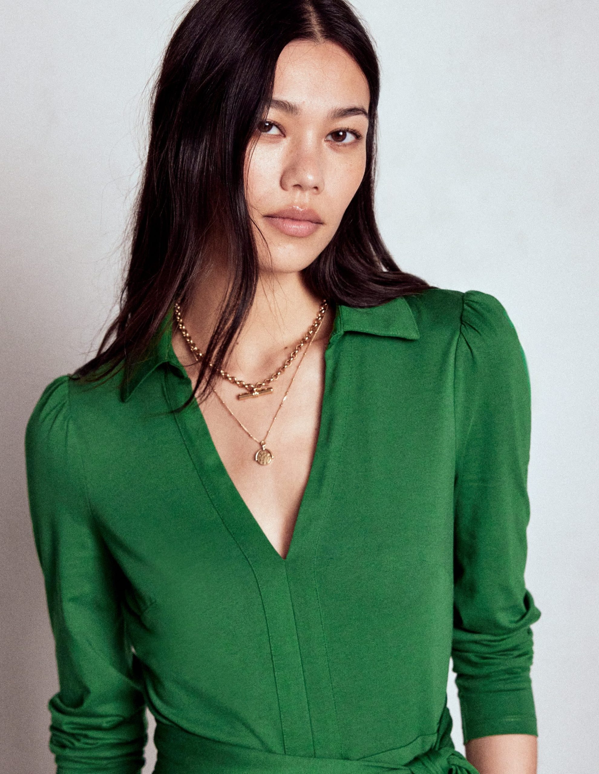 Imogen Collared Jersey Dress-Pine Green - Image 4