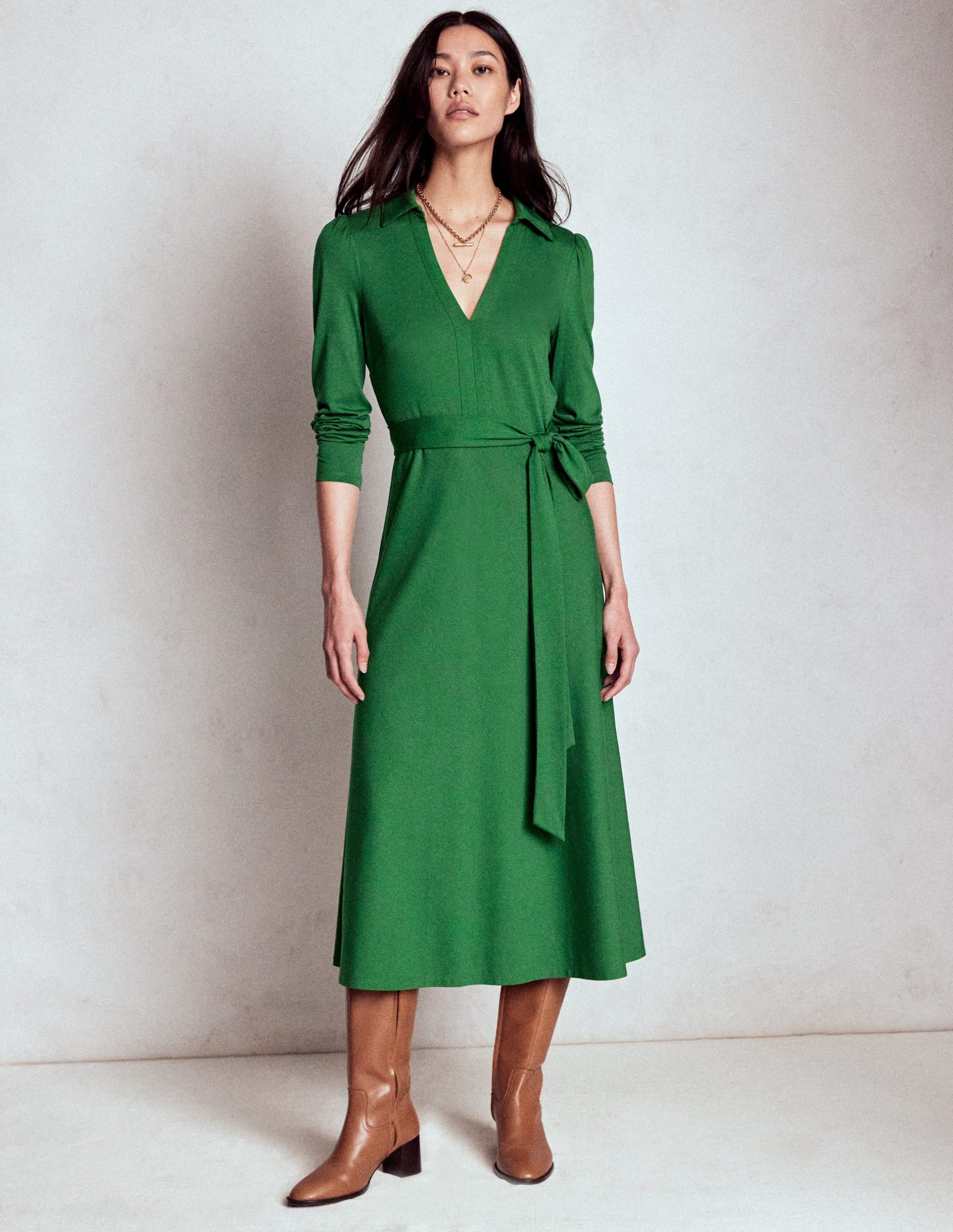 Imogen Collared Jersey Dress-Pine Green - Image 5