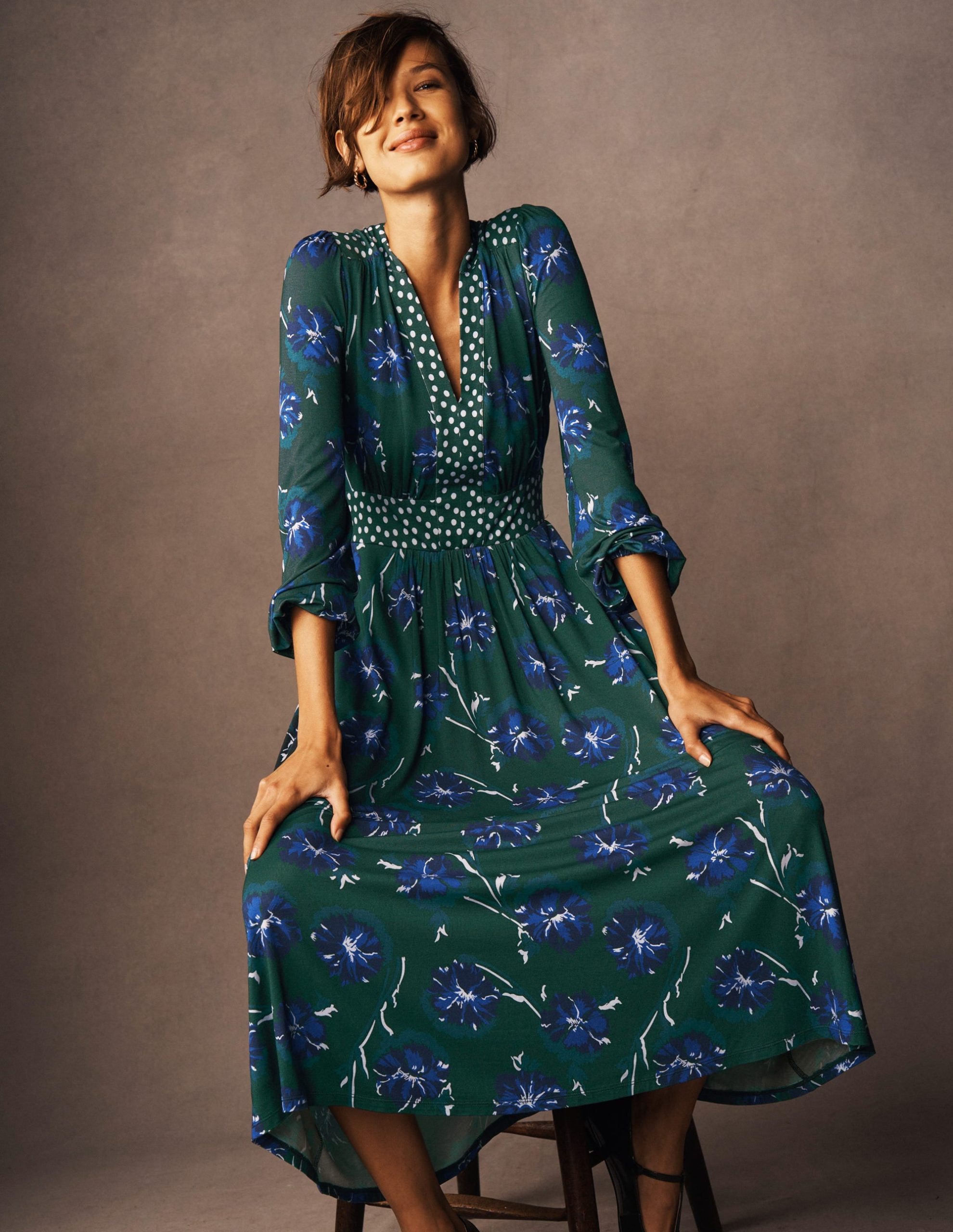 Lily Long Sleeve Midi Dress-Emerald. Delicate Carnation - Image 5