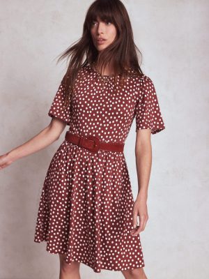 Louisa Short Jersey Dress-Chestnut. Painted Dot