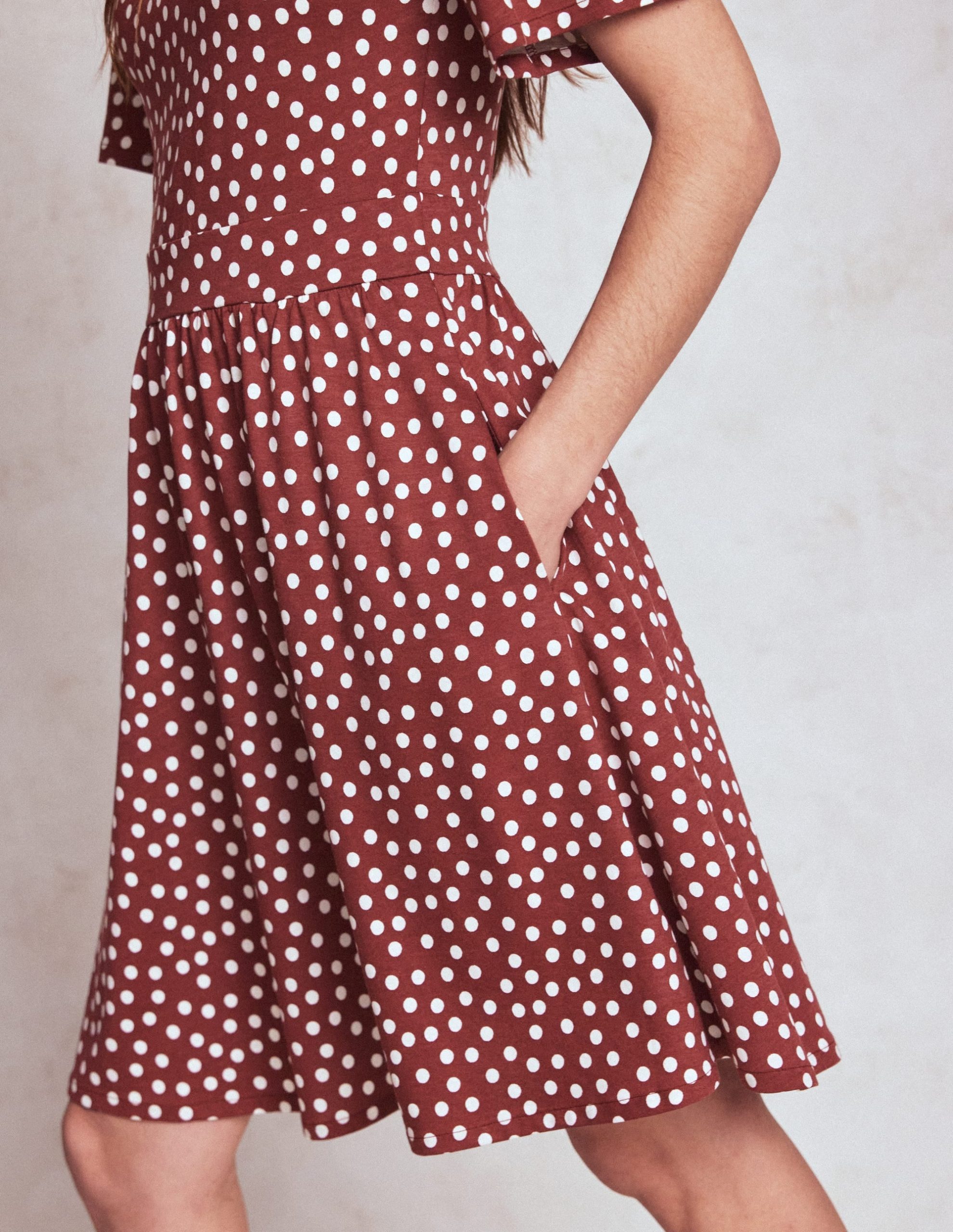 Louisa Short Jersey Dress-Chestnut. Painted Dot - Image 2
