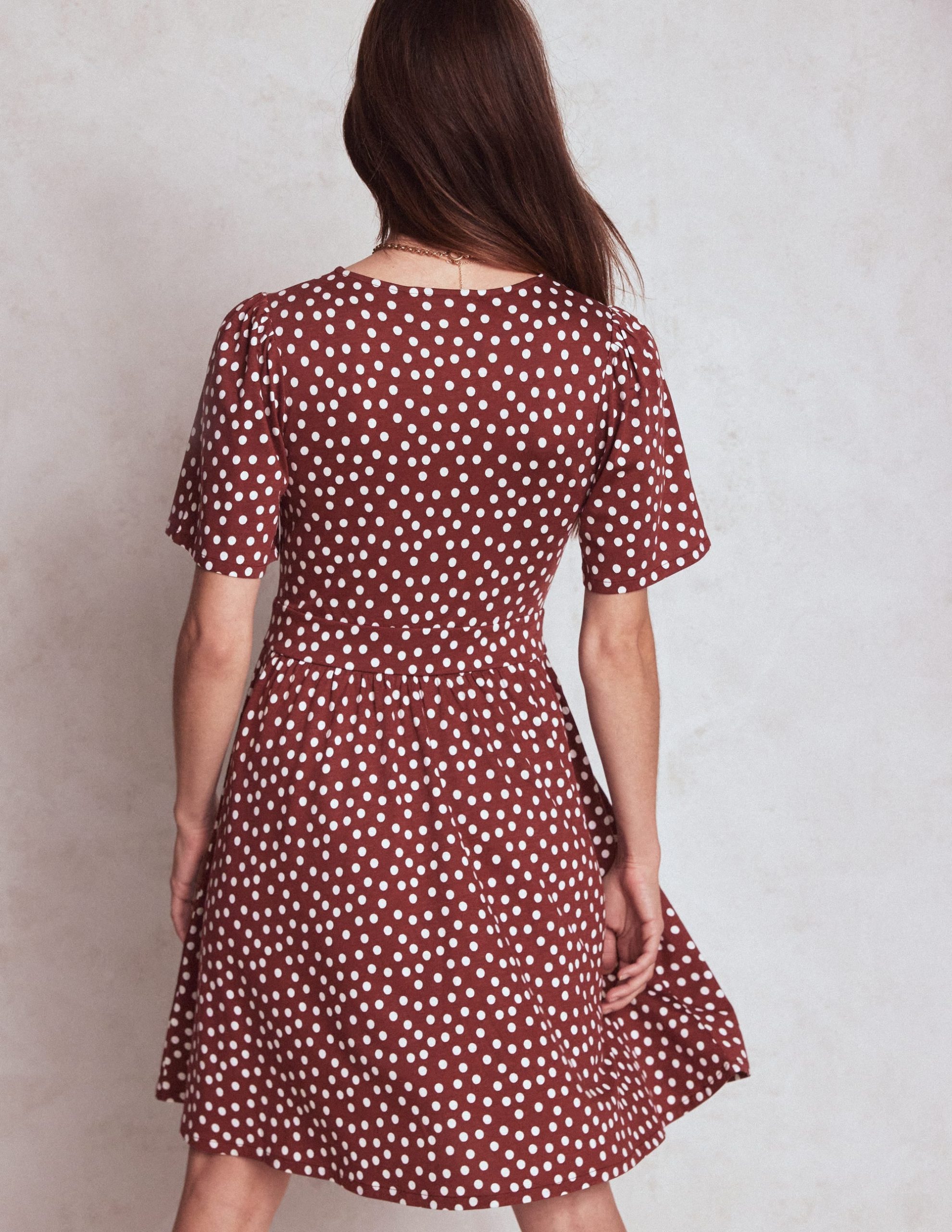 Louisa Short Jersey Dress-Chestnut. Painted Dot - Image 3