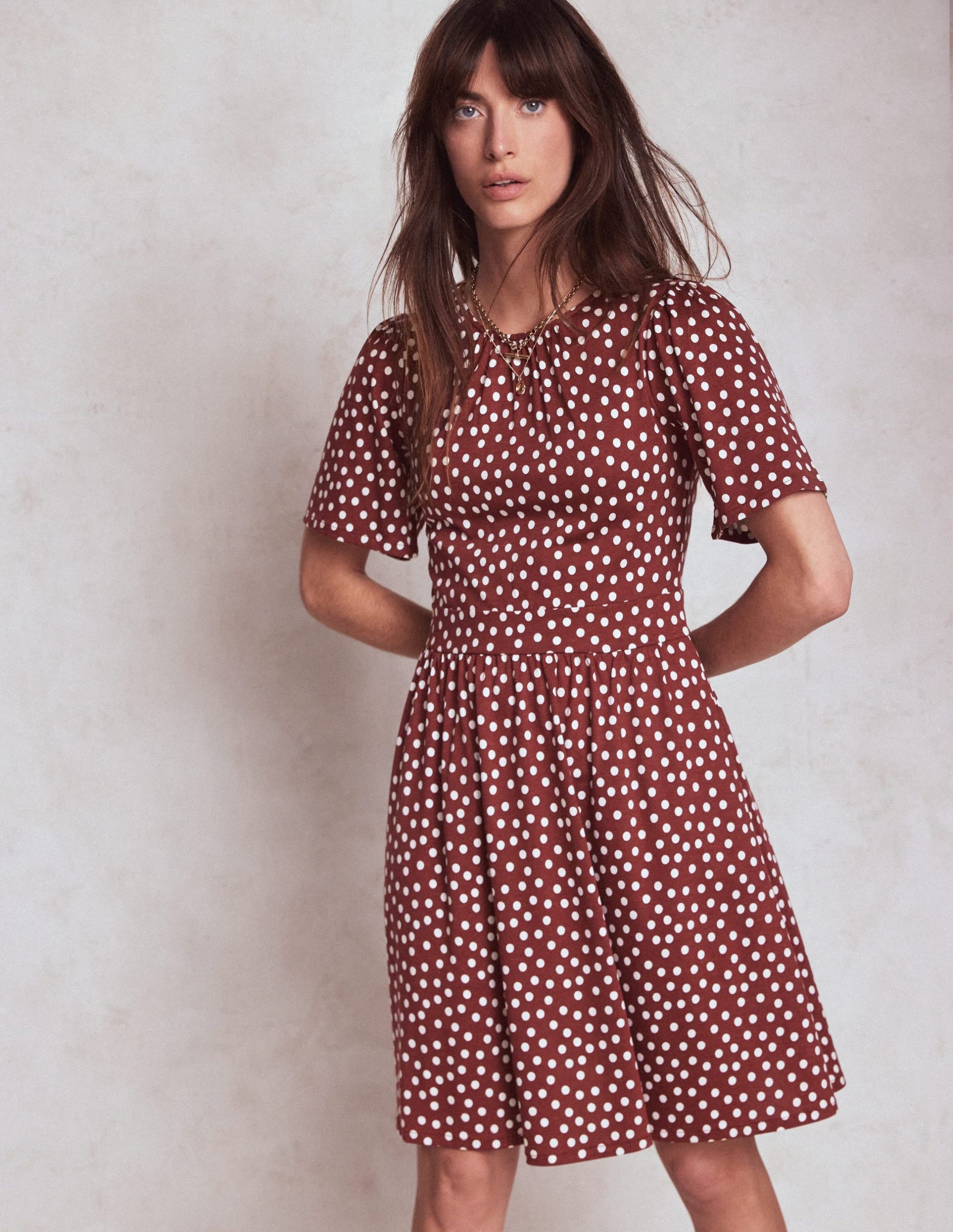 Louisa Short Jersey Dress-Chestnut. Painted Dot - Image 4