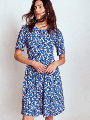 Louisa Short Jersey Dress-Kingfisher Blue. Floweret Vine