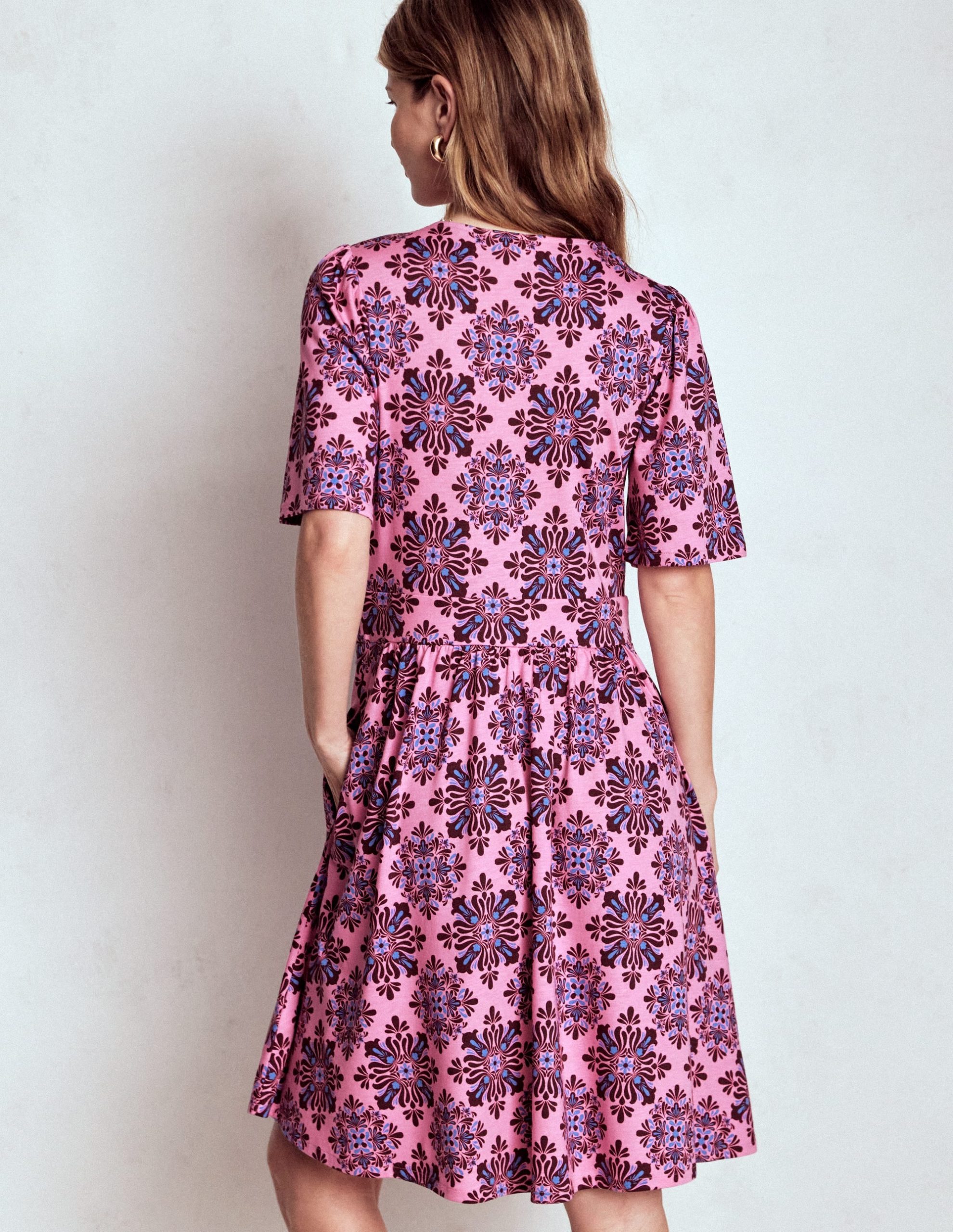 Louisa Short Jersey Dress-Pink Lemonade. Bloom Mosaic - Image 3