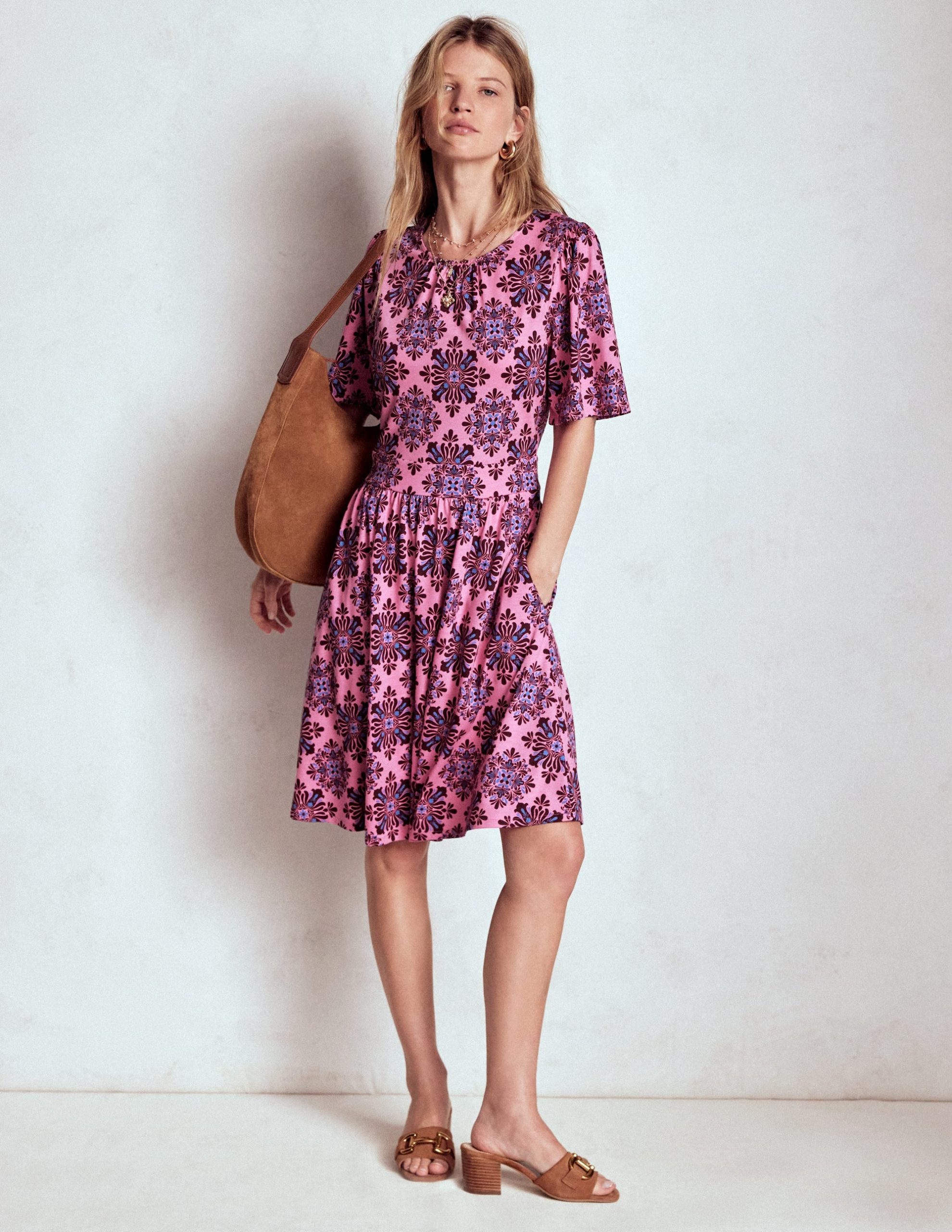 Louisa Short Jersey Dress-Pink Lemonade. Bloom Mosaic - Image 4