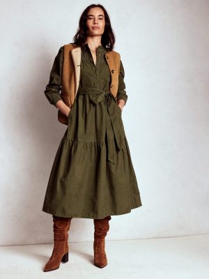 Cecily Cord Midi Dress-Woodland Green
