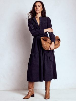 Cecily Cord Midi Dress-Navy