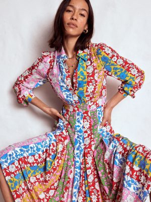 Pleat Skirt Shirt Dress-Multi. Dahlia Trail Stripe