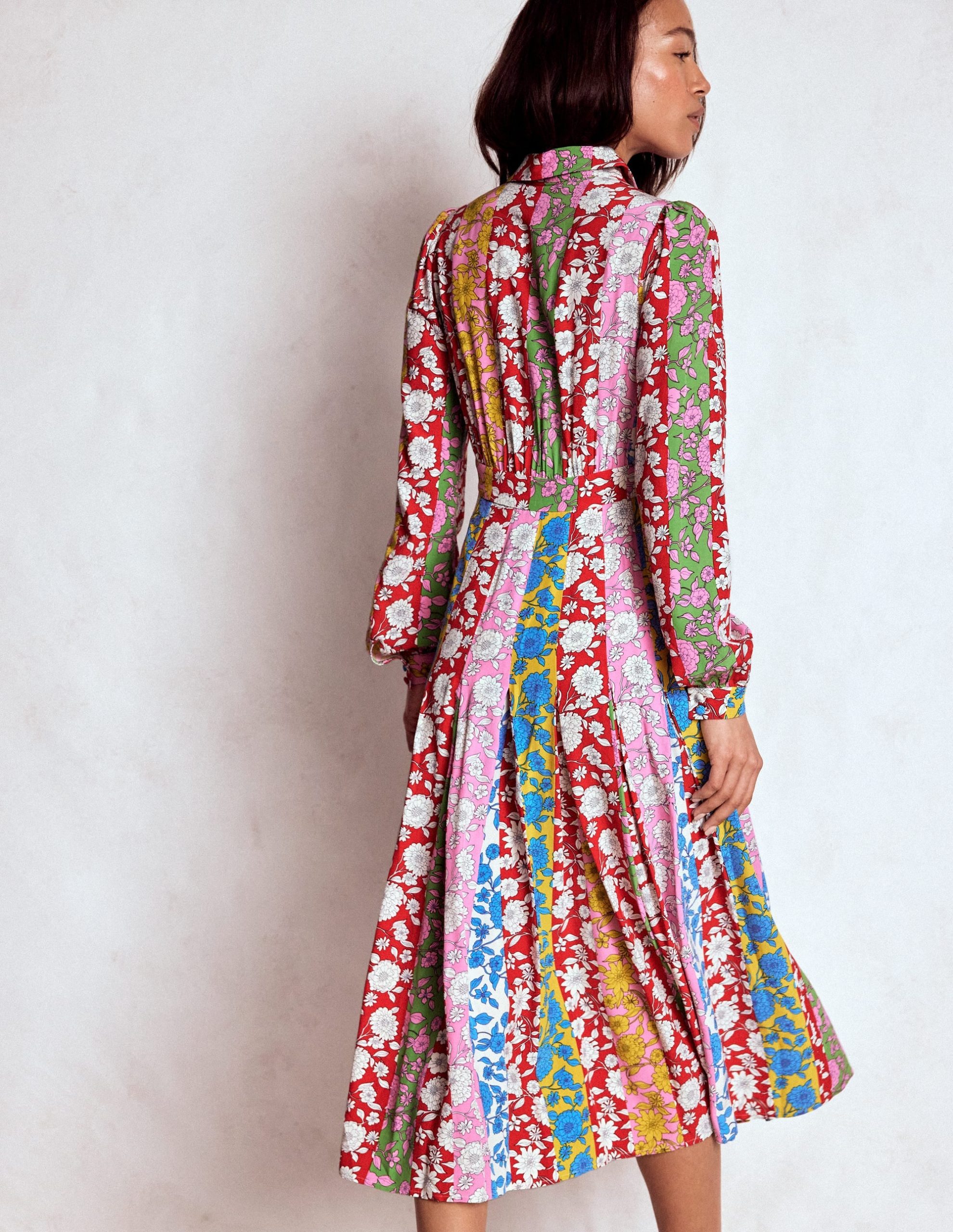 Pleat Skirt Shirt Dress-Multi. Dahlia Trail Stripe - Image 3