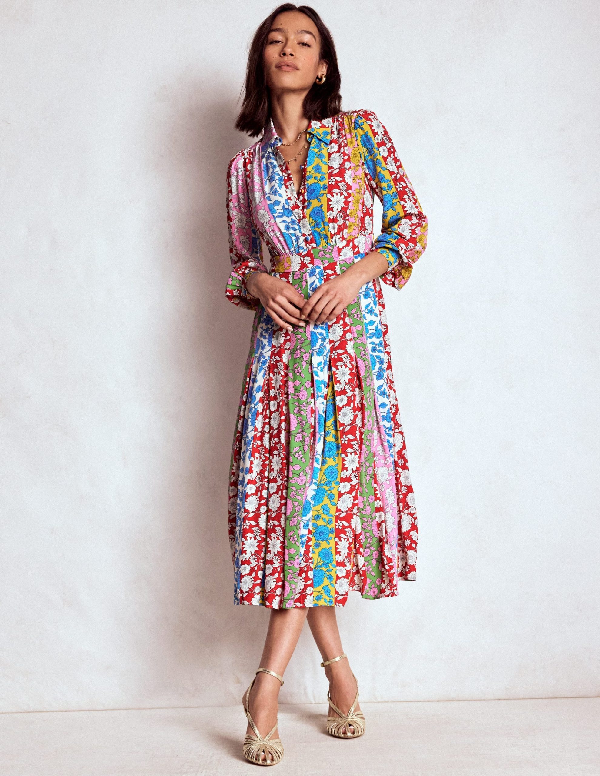 Pleat Skirt Shirt Dress-Multi. Dahlia Trail Stripe - Image 4