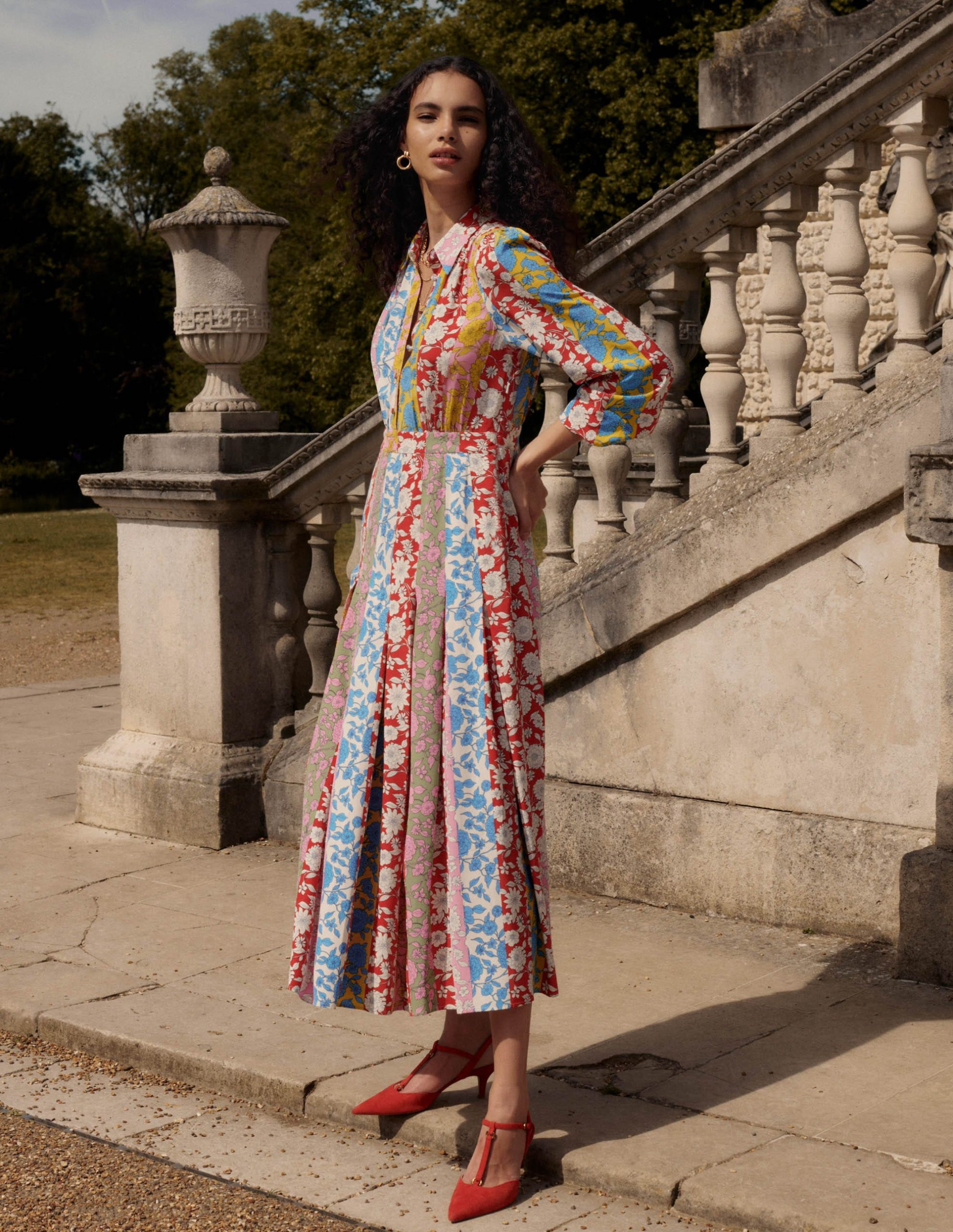 Pleat Skirt Shirt Dress-Multi. Dahlia Trail Stripe - Image 5