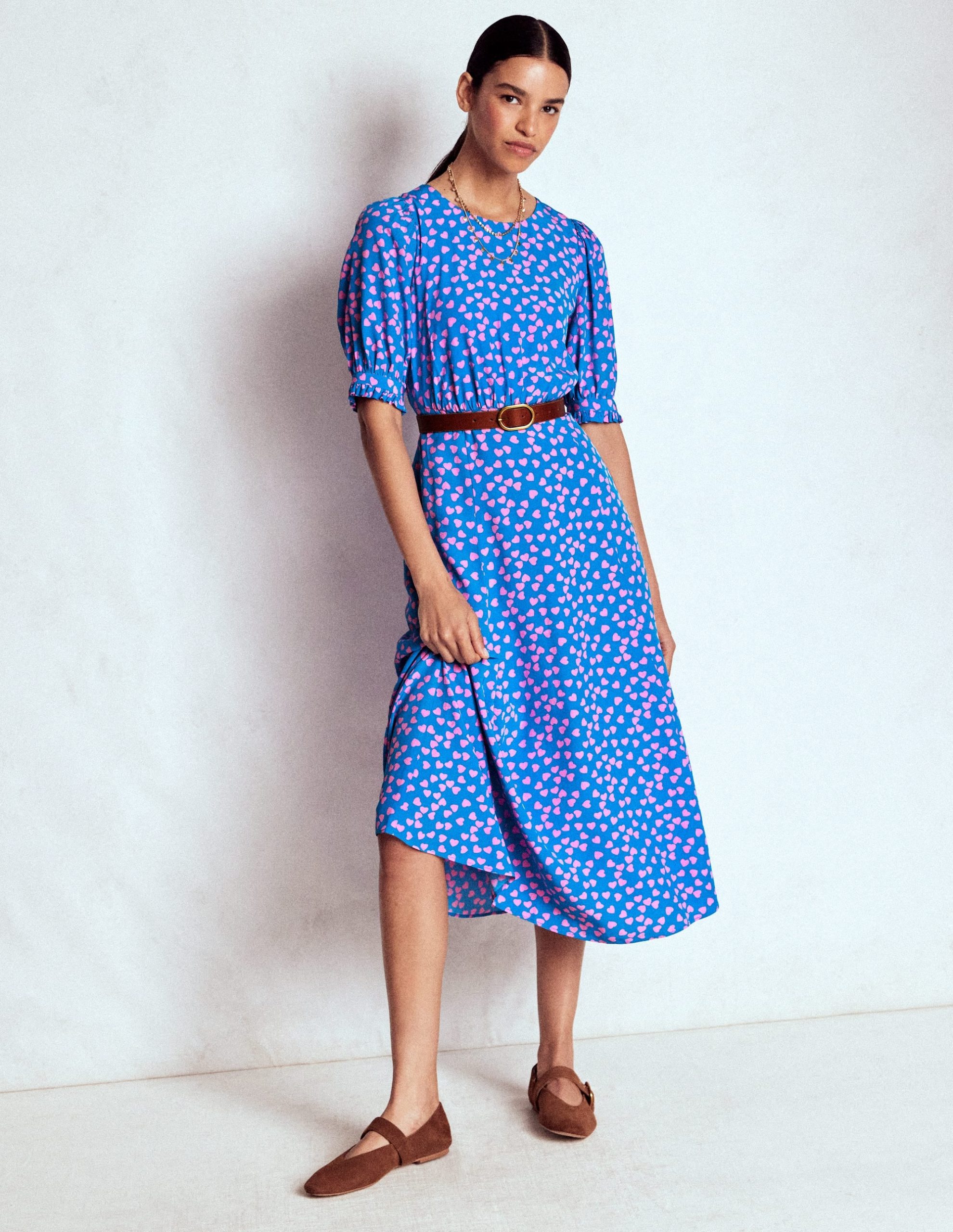 Blanca Midi Tea Dress-Kingfisher Blue. Heart Cascade - Image 5