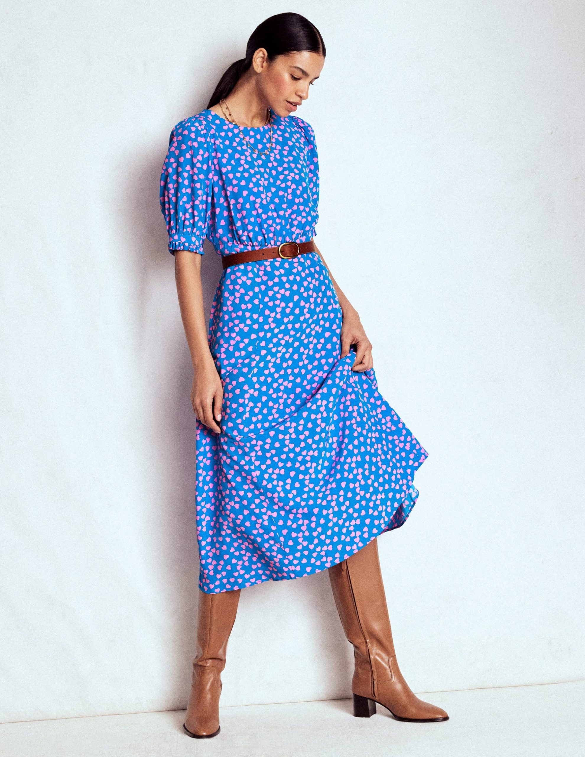 Blanca Midi Tea Dress-Kingfisher Blue. Heart Cascade - Image 6