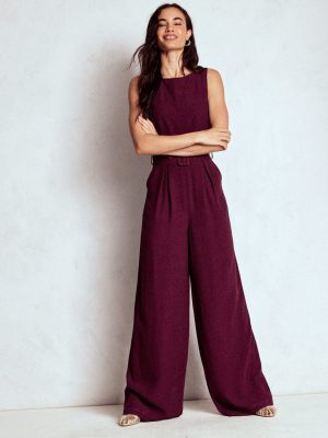 Gwen Slash Neck Jumpsuit-Dark Cherry