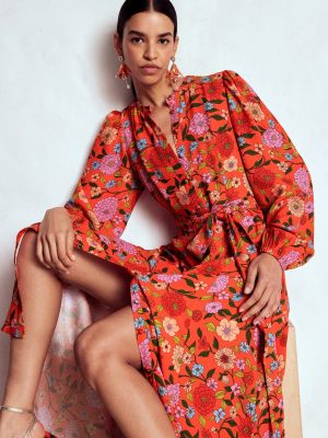 Mae Occasion Maxi Shirt Dress-Firecracker Red. Dahlia Trail