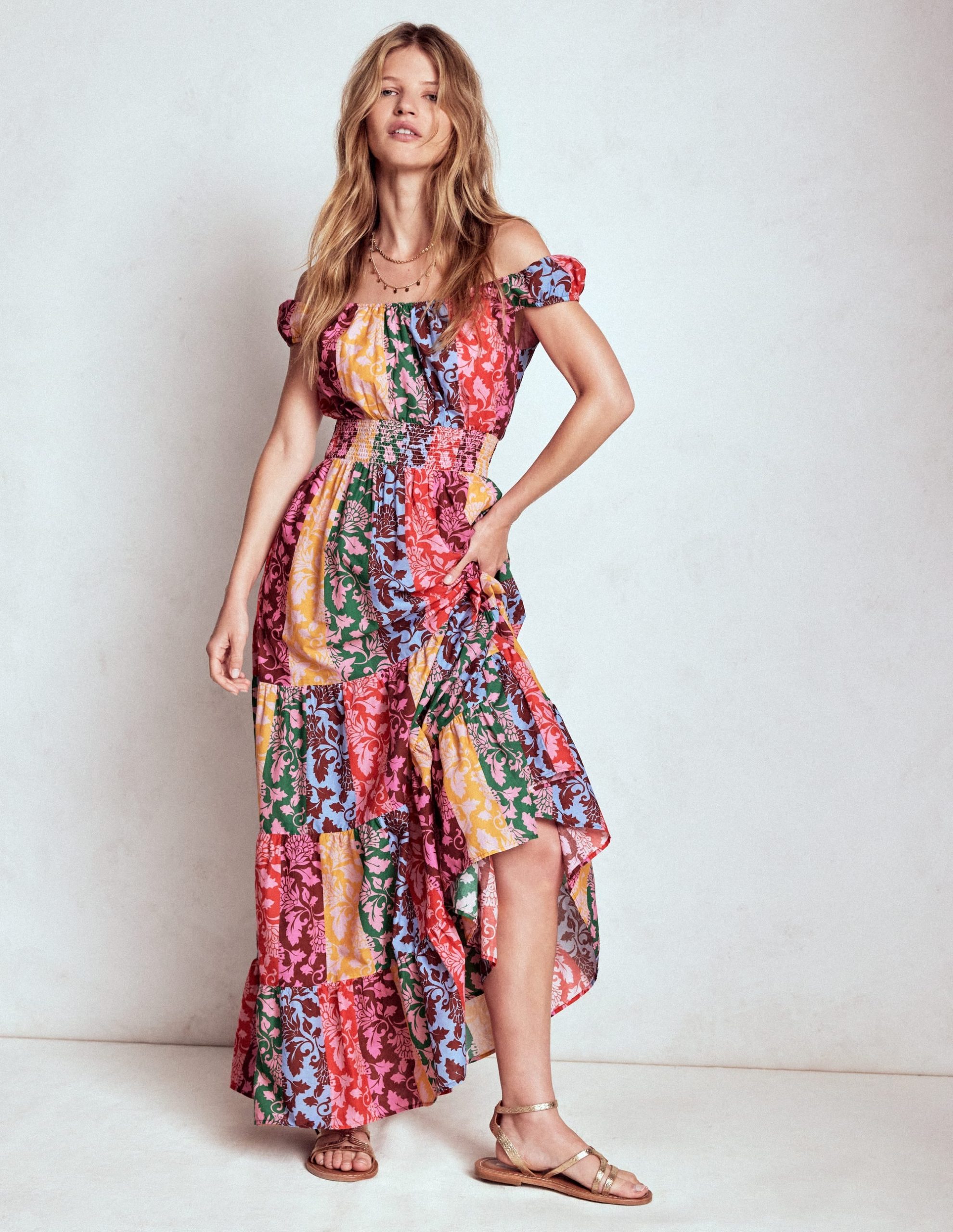 Scoop Cotton Tiered Dress-Multi. Ornate Vine - Image 4