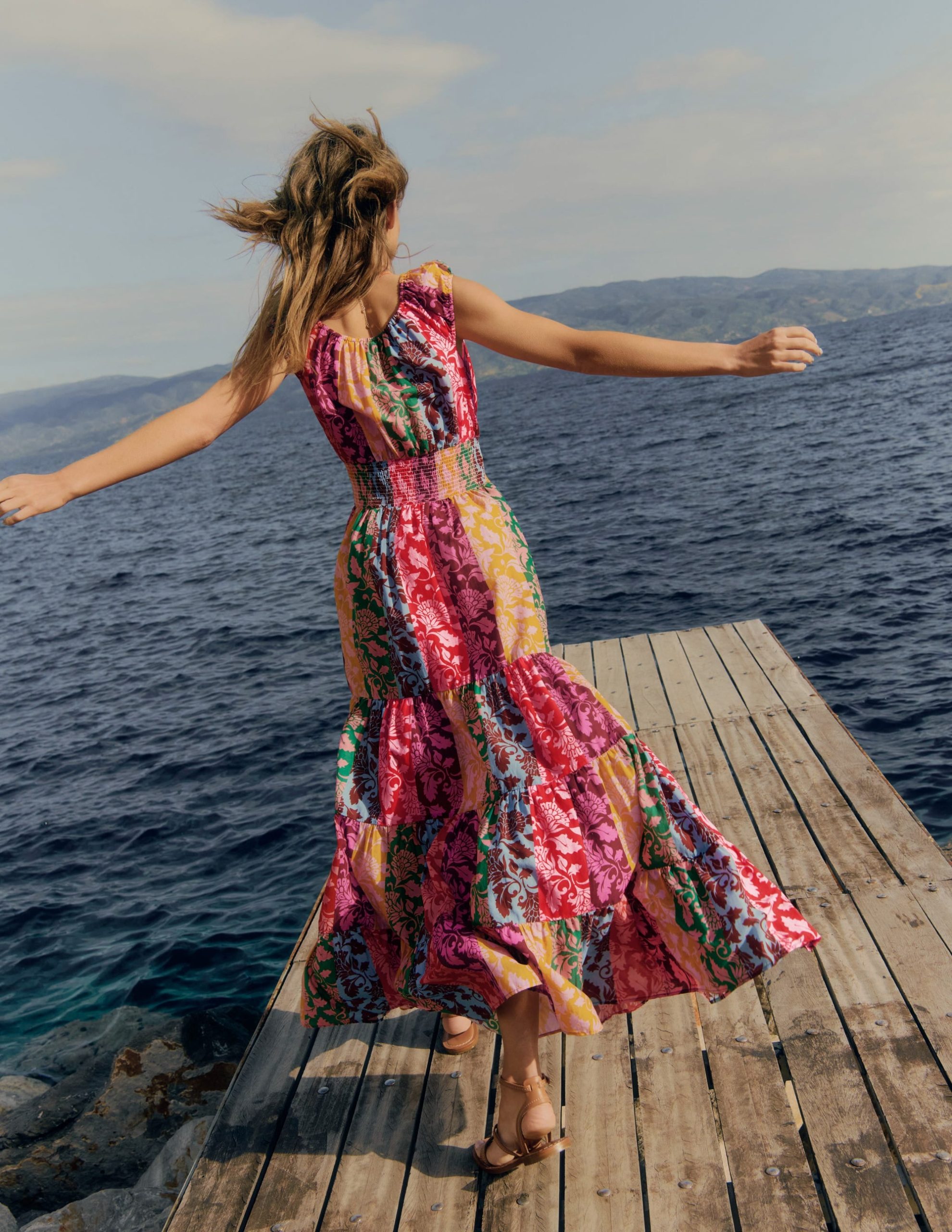 Scoop Cotton Tiered Dress-Multi. Ornate Vine - Image 5