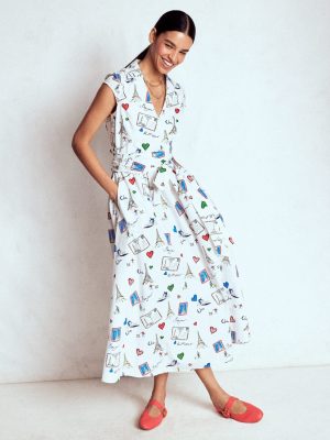 Julia Cotton Wrap Midi Dress-Ivory. Postcard From Paris